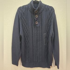 Weatherproof NWT Men's Navy Sailor Mock Turtleneck Chunky Holliday Sweater XL